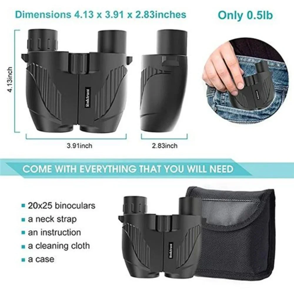 Binoculars 20x25 for Adults and Kids with Low Light Vision, Compact Binoculars